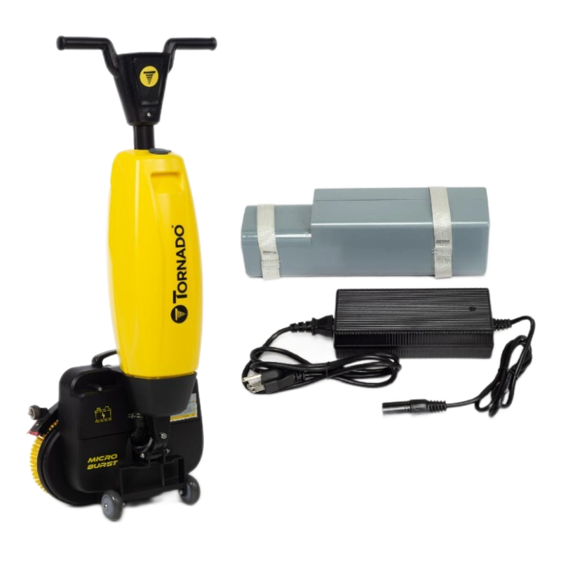 Tornado Microburst Ultra Compact Battery Scrubber with battery and charger.