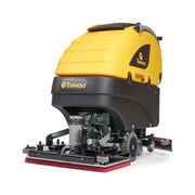 Tornado OB 2820 front close view black yellow body red scrub pad.