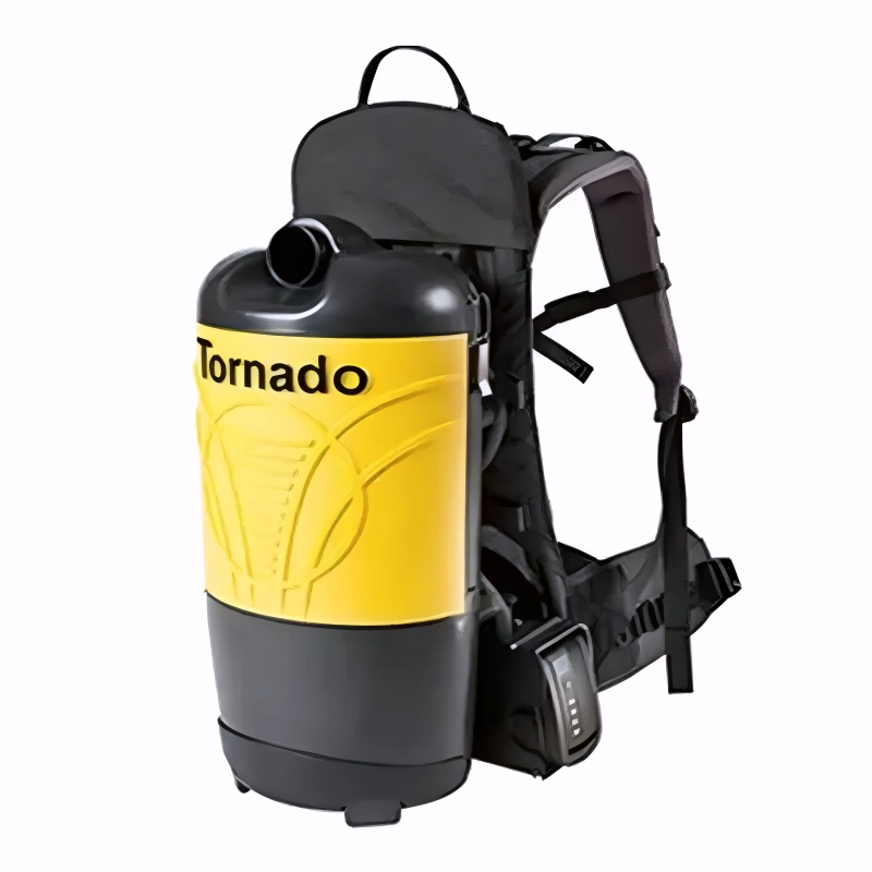 Tornado Pac Vac 6 Roam front close up yellow black body tornado branding.