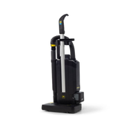 Tornado Strike Dual Motor Upright Vacuum standing upright black yellow.