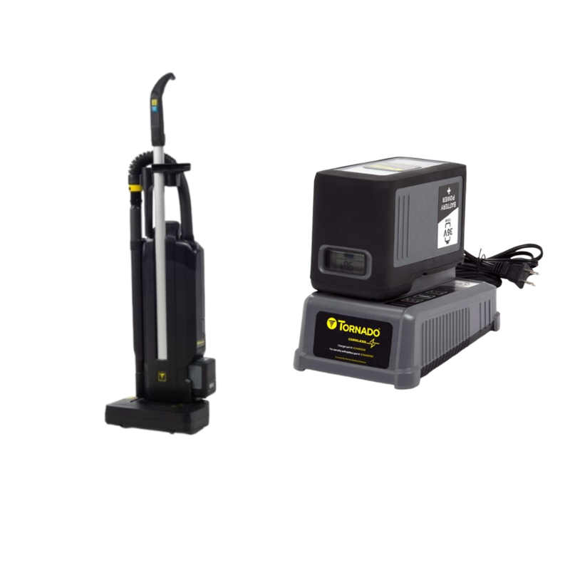 Tornado Strike Dual Motor Upright Vacuum with battery charger.