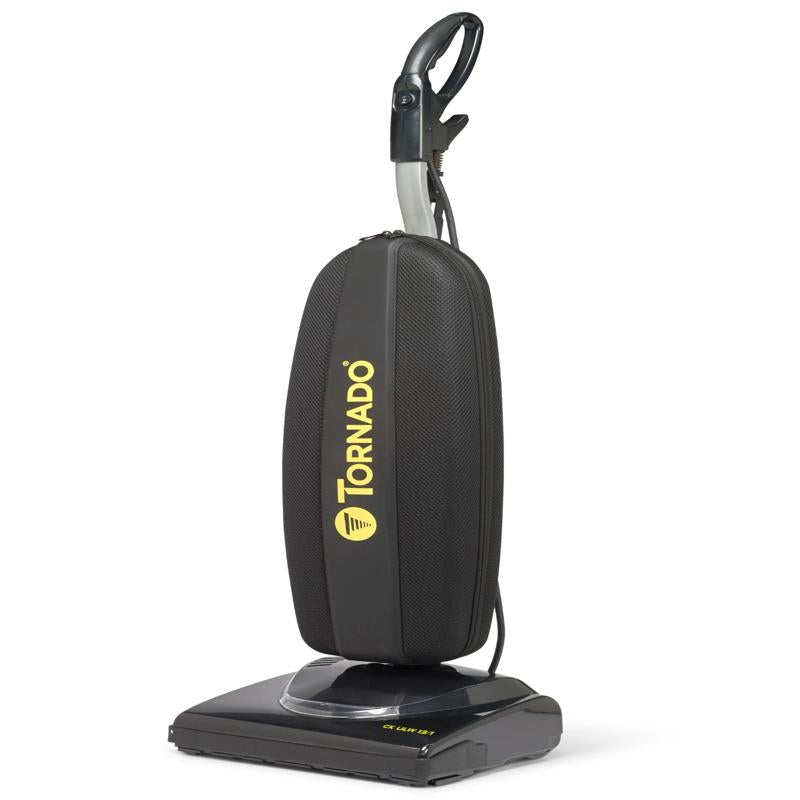 Tornado TV280 W12 U full upright view black vacuum yellow logo.