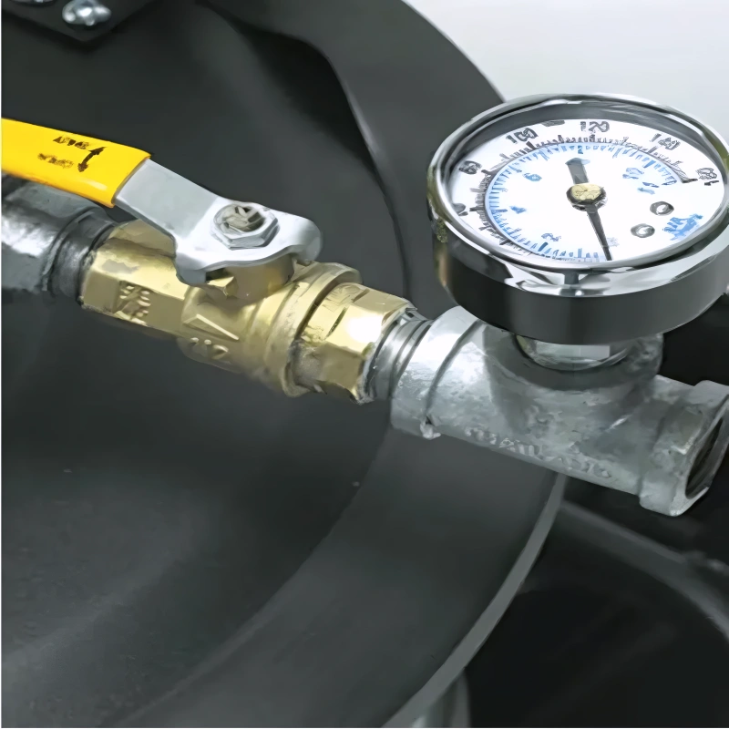 Tornado Taskforce 18 Gallon pressure gauge and valve close up.