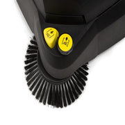 Tornado Tempest Wide Area Carpet Sweeper Vac brush closeup black bristles yellow control knobs.