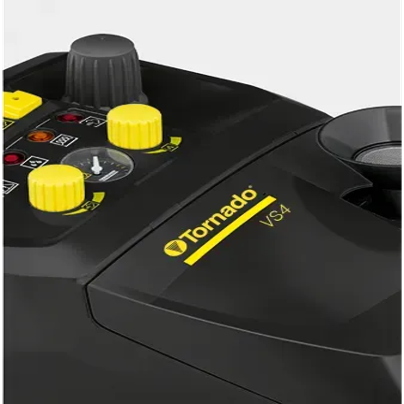 Tornado VS4 Chemical Free Steam Cleaner close up top panel black body yellow controls.