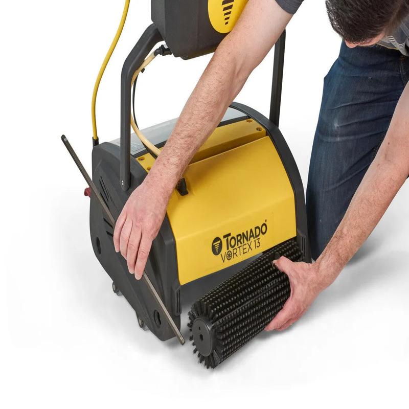 Tornado Vortex 13 multi surface auto scrubber removing brush black yellow side panel.