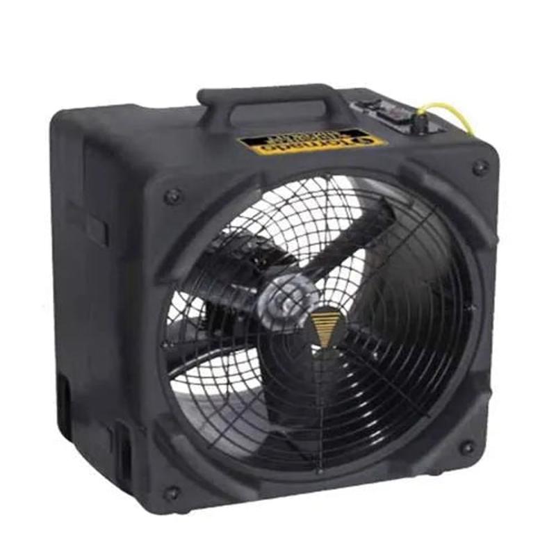 Tornado Windshear Sidedraft carpet dryer fan front view black case handle yellow logo.