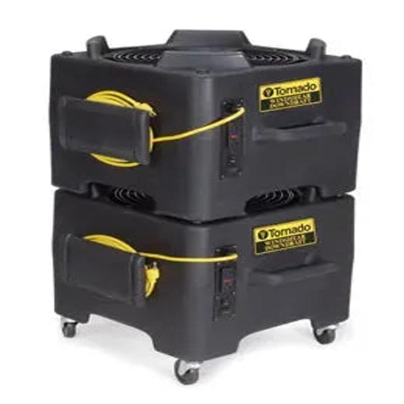 Tornado Windshear Sidedraft carpet dryer fan stacked front side yellow cord black case.