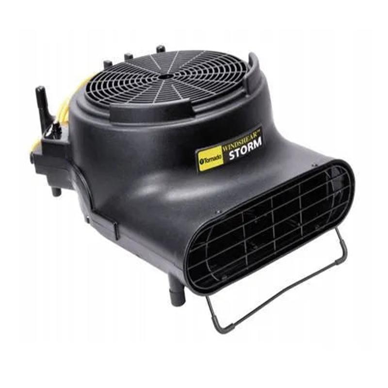 Tornado Windshear Storm Deluxe Compact Blower Dryer side angle view black body yellow label handle.