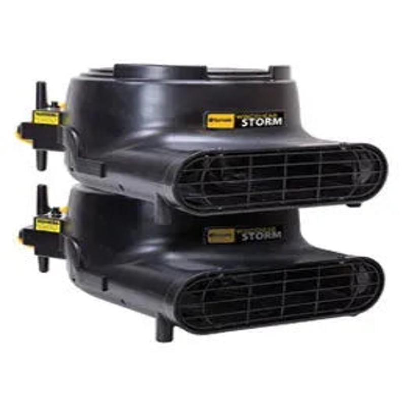 Tornado Windshear Storm Standard Model Compact Blower Dryer stacked side angle black housing yellow labels.