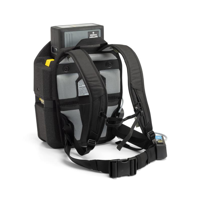 Tornado Zephyr Cordless Backpack Vacuum rear view backpack straps gray padding black frame.