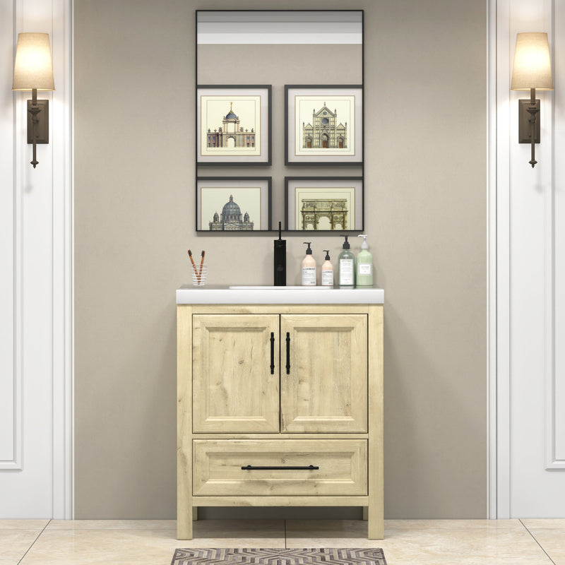 VIV 30 Inch Freestanding Solid Wood Bathroom Vanity in French Oak