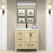 VIV 36 Inch Freestanding Solid Wood Bathroom Vanity in French Oak with Single Sink Acrylic Sink Set