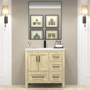VIV 36 Inch Freestanding Solid Wood Bathroom Vanity in French Oak with Single Sink Acrylic Sink Set