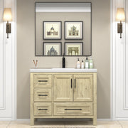 VIV 42 Inch Freestanding Solid Wood Bathroom Vanity in French Oak with Single Sink Acrylic Sink Set