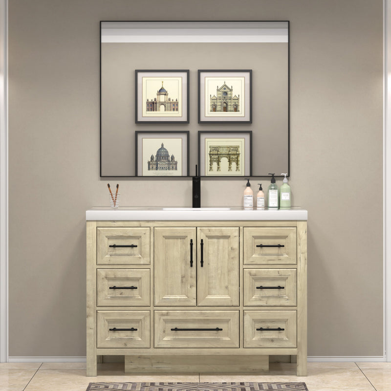 VIV 48 Inch Freestanding Solid Wood Bathroom Vanity in French Oak