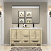 VIV 60 Inch Freestanding Solid Wood Bathroom Vanity in French Oak with Double Sink Set