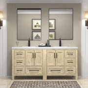 VIV 72 Inch Freestanding Solid Wood Bathroom Vanity in French Oak with Double Sink Acrylic Sink Set