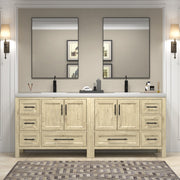 VIV 84 Inch Freestanding Solid Wood Bathroom Vanity in French Oak with Double Sink Acrylic Sink Set