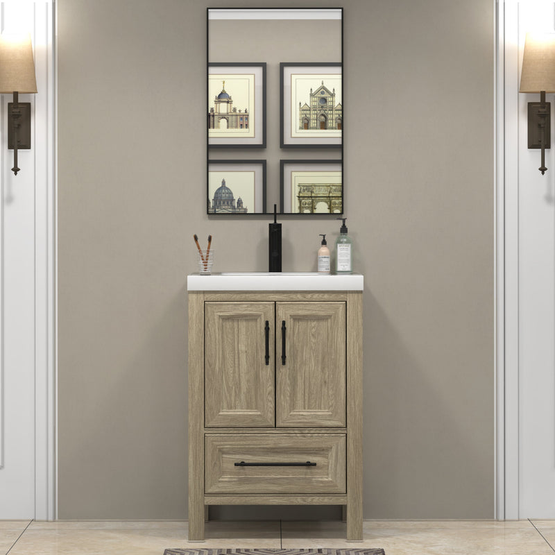 VIV 24 Inch Freestanding Solid Wood Bathroom Vanity in White Oak