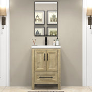 VIV 24 Inch Solid Wood Freestanding Bathroom Vanity in Oak