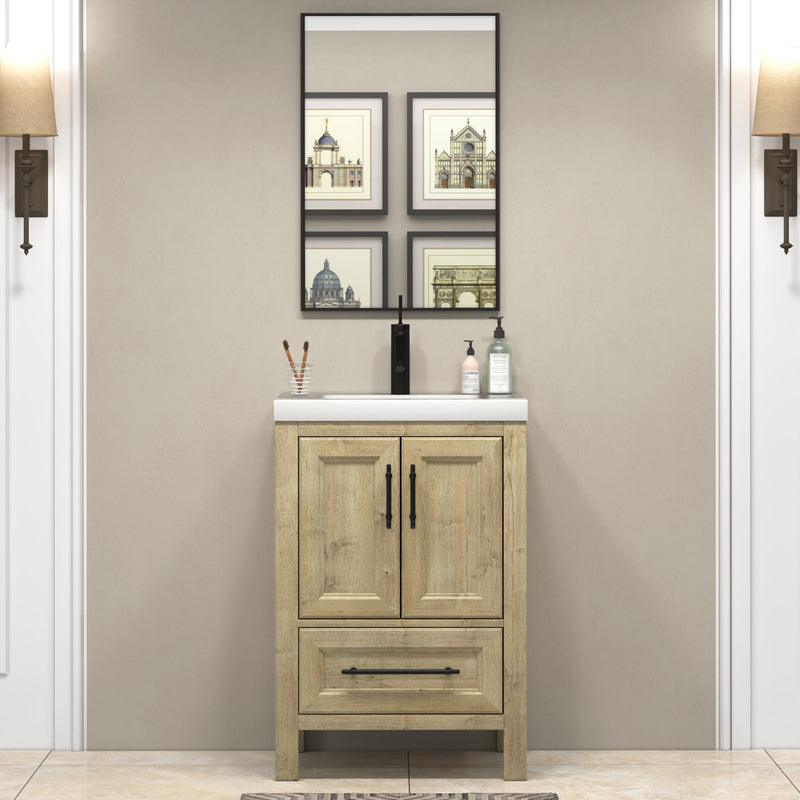 VIV 24 Inch Solid Wood Freestanding Bathroom Vanity in Oak
