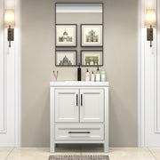 VIV 30 Inch Freestanding Solid Wood Bathroom Vanity in Matte White Oak