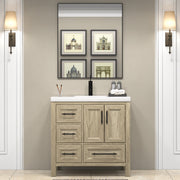 VIV 36 Inch Freestanding Solid Wood Bathroom Vanity in White Oak with Single Sink Acrylic Sink Set