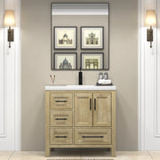 VIV 36 Inch Freestanding Solid Wood Bathroom Vanity in White Oak with Single Sink Acrylic Sink Set
