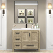 VIV 42 Inch Freestanding Solid Wood Bathroom Vanity in White Oak with Single Sink Acrylic Sink Set