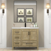 VIV 42 Inch Freestanding Solid Wood Bathroom Vanity in Oak with Single Sink Acrylic Sink Set