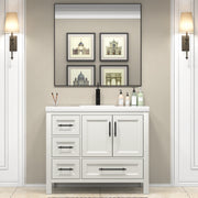 VIV 42 Inch Freestanding Solid Wood Bathroom Vanity in Matte White with Single Sink Acrylic Sink Set