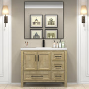 VIV 42 Inch Freestanding Solid Wood Bathroom Vanity in Oak with Single Sink Acrylic Sink Set