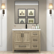 VIV 42 Inch Freestanding Solid Wood Bathroom Vanity in White Oak with Single Sink Acrylic Sink Set