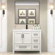 VIV 42 Inch Freestanding Solid Wood Bathroom Vanity in Matte White with Single Sink Acrylic Sink Set