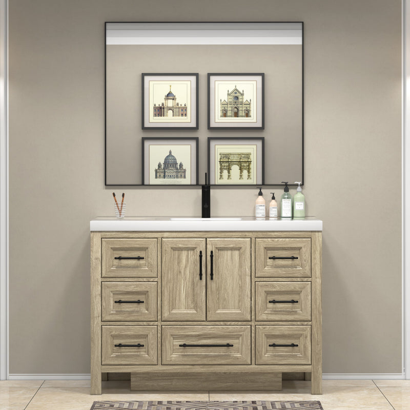 VIV 48 Inch Freestanding Solid Wood Bathroom Vanity in White Oak