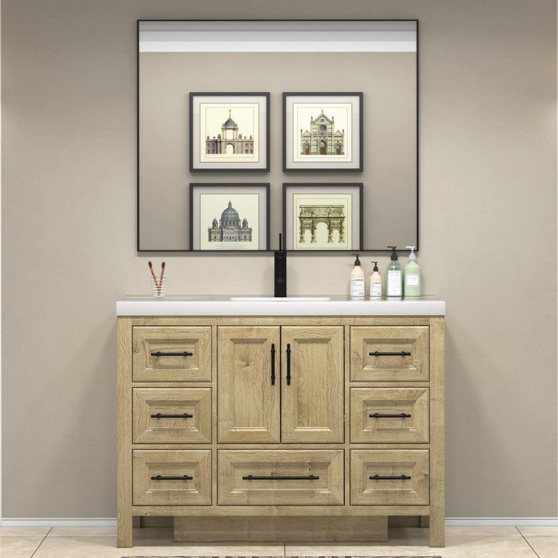 VIV 48 Inch Freestanding Solid Wood Bathroom Vanity in Oak