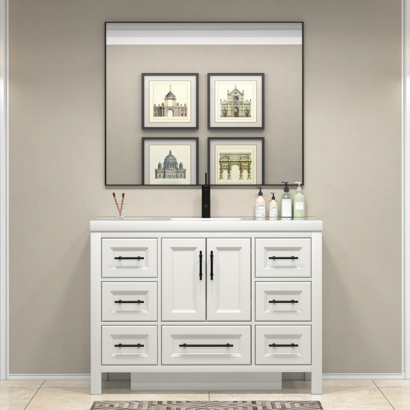 VIV 48 Inch Freestanding Solid Wood Bathroom Vanity in Matte White Oak