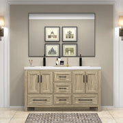 VIV 60 Inch Freestanding Solid Wood Bathroom Vanity in White Oak with Double Sink Set