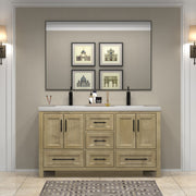 VIV 60 Inch Freestanding Solid Wood Bathroom Vanity in Oak with Double Sink Set
