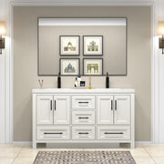 VIV 60 Inch Freestanding Solid Wood Bathroom Vanity in Matte White Oak with Double Sink Set