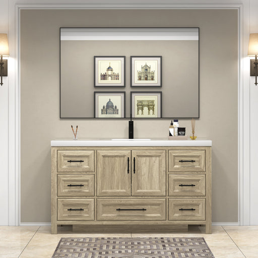 VIV 60 Inch Freestanding Solid Wood Bathroom Vanity in White Oak with Single Acrylic Sink Set
