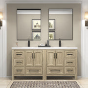 VIV 72 Inch Freestanding Solid Wood Bathroom Vanity in White Oak with Double Sink Acrylic Sink Set