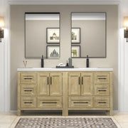 VIV 72 Inch Freestanding Solid Wood Bathroom Vanity in Oak with Double Sink Acrylic Sink Set