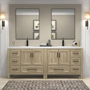 VIV 84 Inch Freestanding Solid Wood Bathroom Vanity in White Oak with Double Sink Acrylic Sink Set