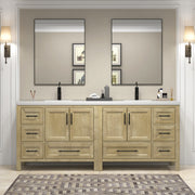 VIV 84 Inch Freestanding Solid Wood Bathroom Vanity in Oak with Double Sink Acrylic Sink Set