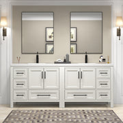 VIV 84 Inch Freestanding Solid Wood Bathroom Vanity in Matte White Oak with Double Sink Acrylic Sink Set