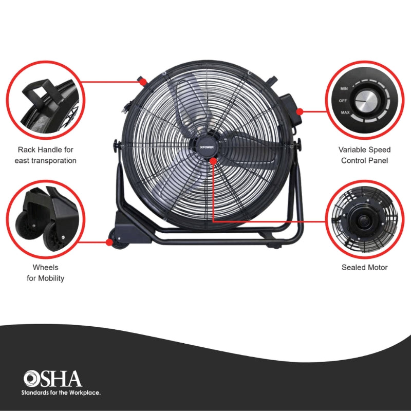 XPOWER FD 630D Brushless DC Motor Drum Fan Specs.