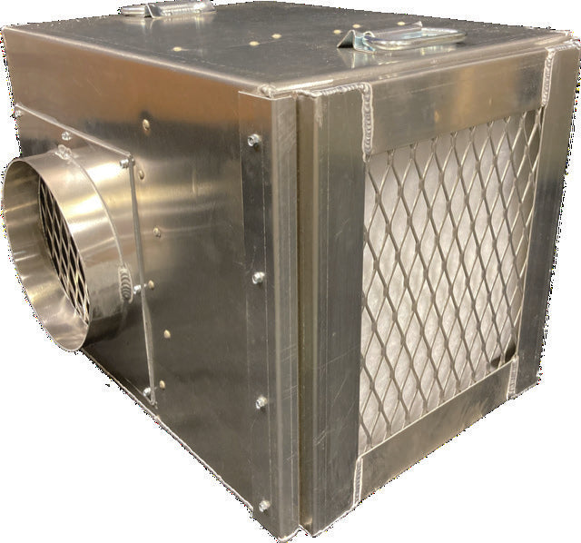 Aerospace America Aeroclean 600EV 9160 compact air scrubber, intake side with mesh grille and round exhaust