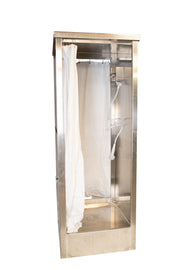 Aerospace America 9105 portable decontamination shower, extended to working height with curtain